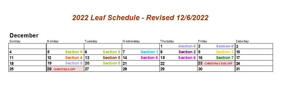 Revised Leaf Collection Schedule 12/6/22