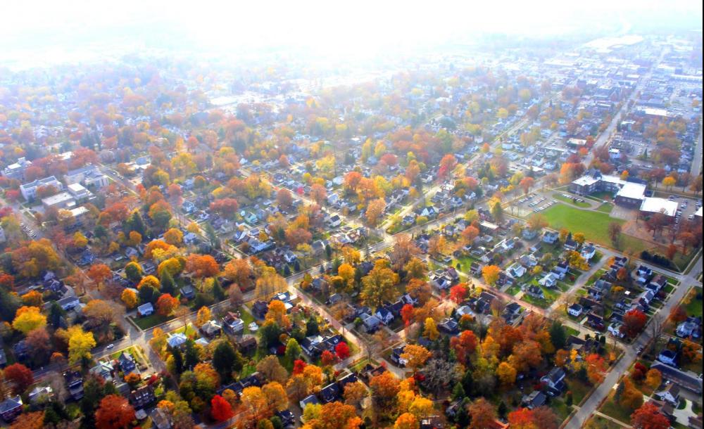 Aerial view of Wooster's Historic Quinby Neighborhood